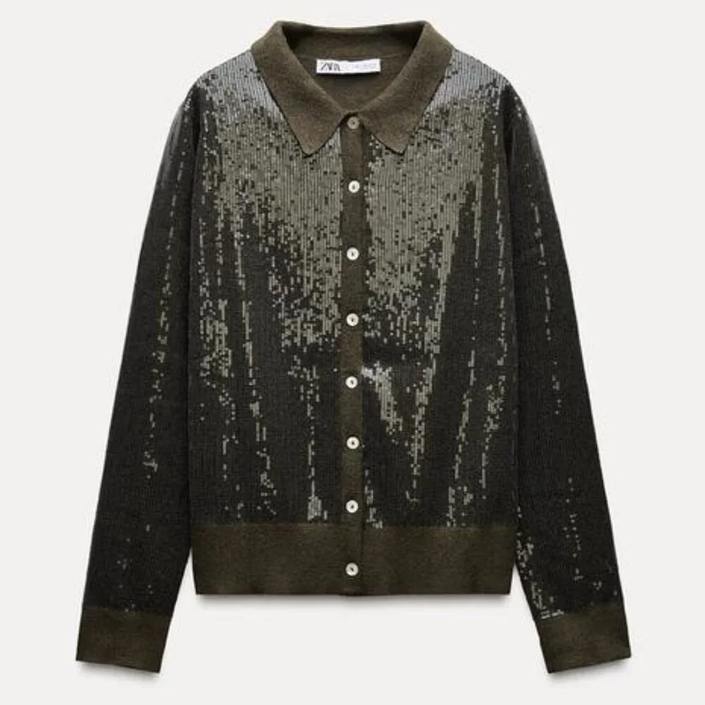 NWT ZARA KNIT CARDIGAN WITH SEQUINS - Picture 1 of 1